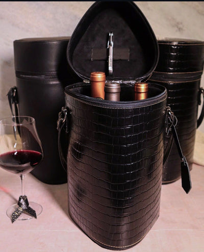 Bag de Couro Legítimo – Para Vinhos e Taças, Disponível em Diversas Cores