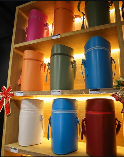 Bag de Couro Legítimo – Para Vinhos e Taças, Disponível em Diversas Cores